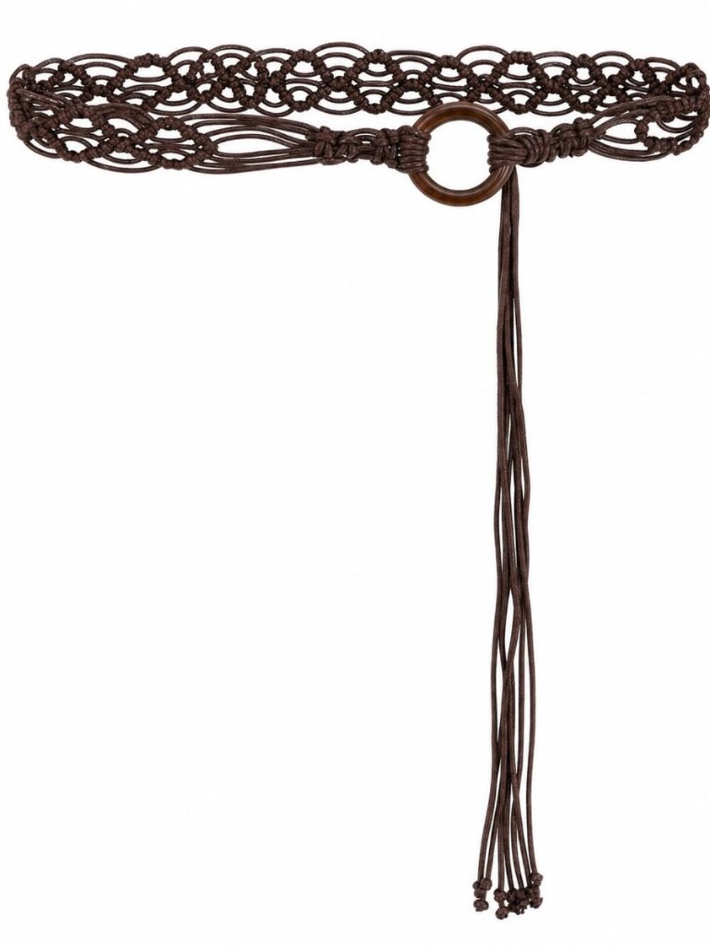 Boho Braided Brown Belt for Women, Long Tassel Belt With Hand-Woven Wax Rope